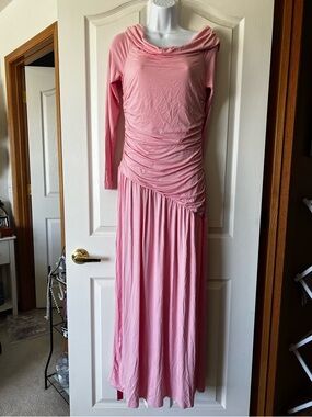 Soft Pink Long Sleeve Ruched Maxi Dress